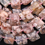 AAA Large Natural Cherry Blossom Flower Agate Wavy Rounded Square Cushion Beads 15.5" Strand