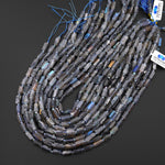 Natural Labradorite Smooth Thin Tube Beads Lots of Rainbow Flashes 15.5" Strand