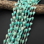 Faceted Natural Sea Blue Green Peruvian Amazonite Heart Beads 8x12mm Gemstone 15.5" Strand