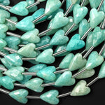 Faceted Natural Sea Blue Green Peruvian Amazonite Heart Beads 8x12mm Gemstone 15.5" Strand
