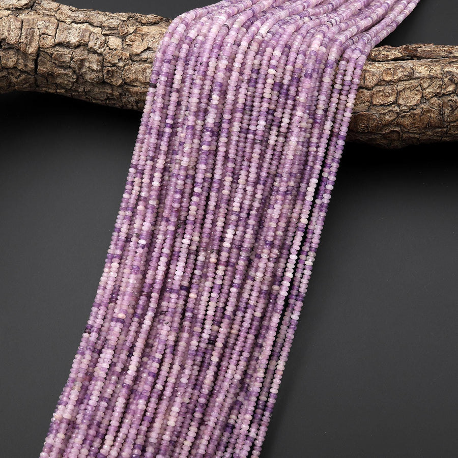 Natural Light Lilac Purple Lepidolite Faceted 3mm Thin Rondelle Beads Gemstone 15.5" Strand B4287