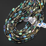 Genuine Natural Abalone Shell Smooth Rounded Rectangle Nugget Beads Iridescent Rainbow Glow Blue Green 15.5" Strand b2535