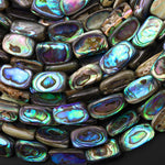 Genuine Natural Abalone Shell Smooth Rounded Rectangle Nugget Beads Iridescent Rainbow Glow Blue Green 15.5" Strand b2535