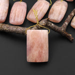 Natural Peach Pink Morganite Rectangle Drum Pendant Pink Beryl Aquamarine Drilled Gemstone Pendant Bead
