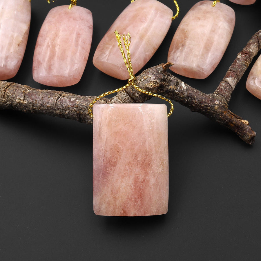 Natural Peach Pink Morganite Rectangle Drum Pendant Pink Beryl Aquamarine Drilled Gemstone Pendant Bead A3