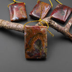 From Oregon USA Natural Marston Agate Ranch Jasper Rectangle Side Drilled Pendant Earthy Green Red Brown American Gemstone