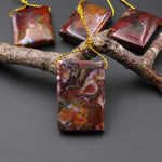 From Oregon USA Natural Marston Agate Ranch Jasper Rectangle Side Drilled Pendant Earthy Green Red Brown American Gemstone