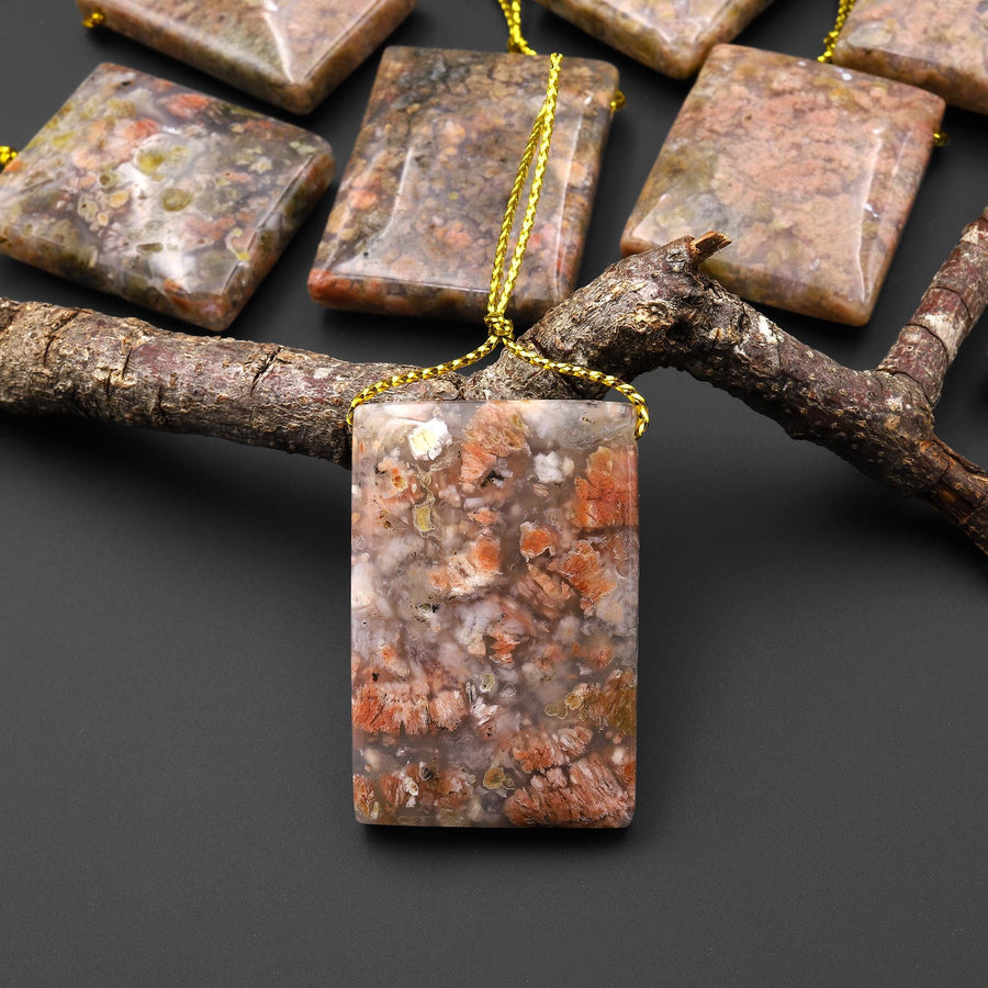 Natural Pink Ocean Agate Rectangle Side Drilled Pendant From Madagascar A1