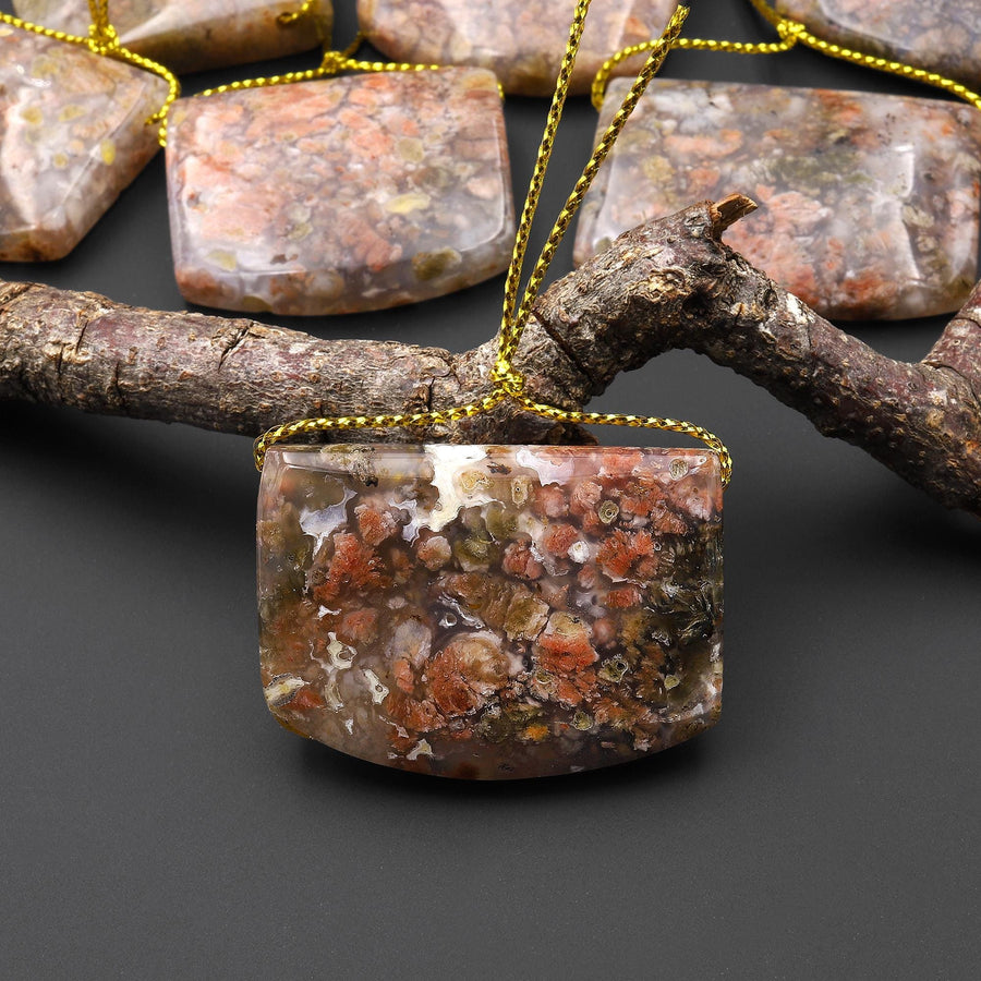 Natural Pink Ocean Agate Saddle Locket Side Drilled Pendant From Madagascar A4