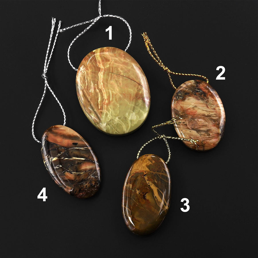 From Oregon USA Natural Carrasite Jasper Oval Pendant Earthy Green Orange Brown American Gemstone