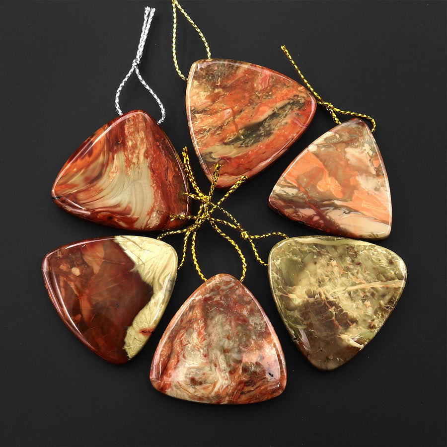 From Oregon USA Natural Carrasite Jasper Triangle Pendant Earthy Pink Peach Green Orange Brown American Gemstone