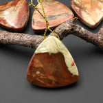 From Oregon USA Natural Carrasite Jasper Triangle Pendant Earthy Pink Peach Green Orange Brown American Gemstone