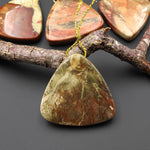 From Oregon USA Natural Carrasite Jasper Triangle Pendant Earthy Pink Peach Green Orange Brown American Gemstone