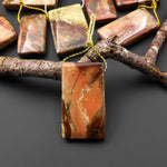From Oregon USA Natural Carrasite Jasper Rectangle Pendant Earthy Pink Peach Green Orange Brown American Gemstone