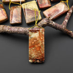 From Oregon USA Natural Carrasite Jasper Rectangle Pendant Earthy Pink Peach Green Orange Brown American Gemstone