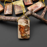 From Oregon USA Natural Carrasite Jasper Rectangle Pendant Earthy Pink Peach Green Orange Brown American Gemstone