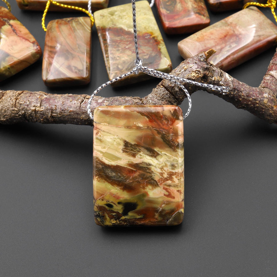 From Oregon USA Natural Carrasite Jasper Rectangle Pendant Earthy Pink Peach Green Orange Brown American Gemstone A5