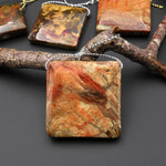 From Oregon USA Natural Carrasite Jasper Square Pendant Earthy Pink Peach Green Orange Brown American Gemstone