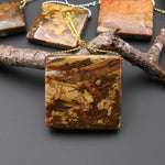 From Oregon USA Natural Carrasite Jasper Square Pendant Earthy Pink Peach Green Orange Brown American Gemstone