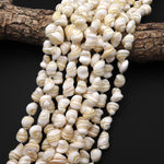 Natural White Mother of Pearl Nugget Beads Iridescent Creamy Brown Swirls 15.5" Strand
