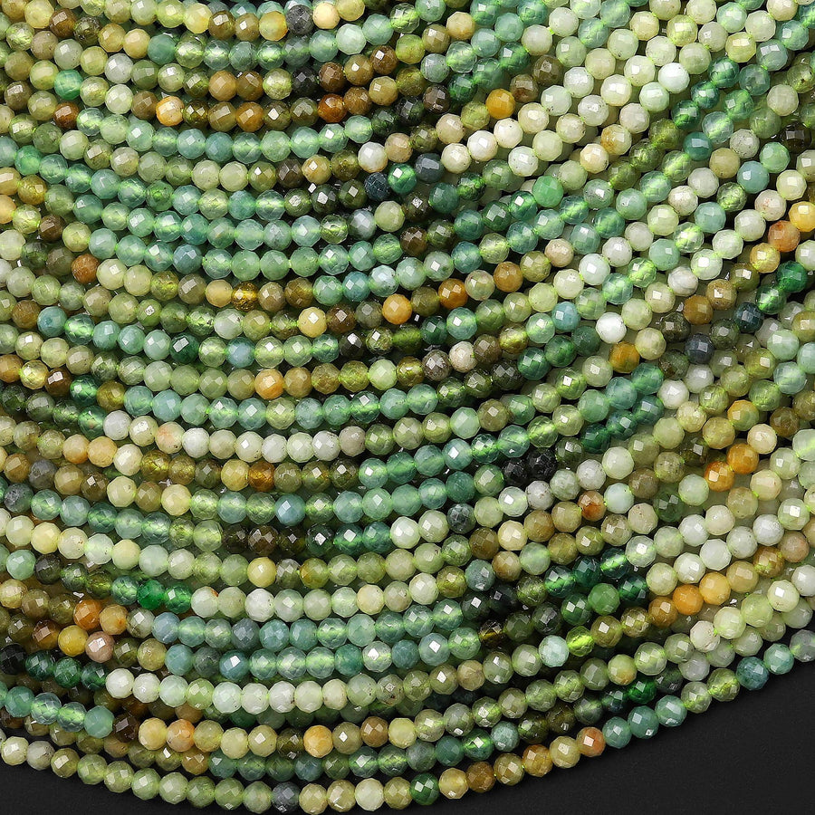 Faceted Natural Multicolor Yellow Green Jadeite 2mm Round Beads Ombre Gemstone 15.5" Strand