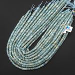 AAA Faceted Natural Green Blue Aquamrine 6mm Thin Heishi Rondelle Beads 15.5" Strand