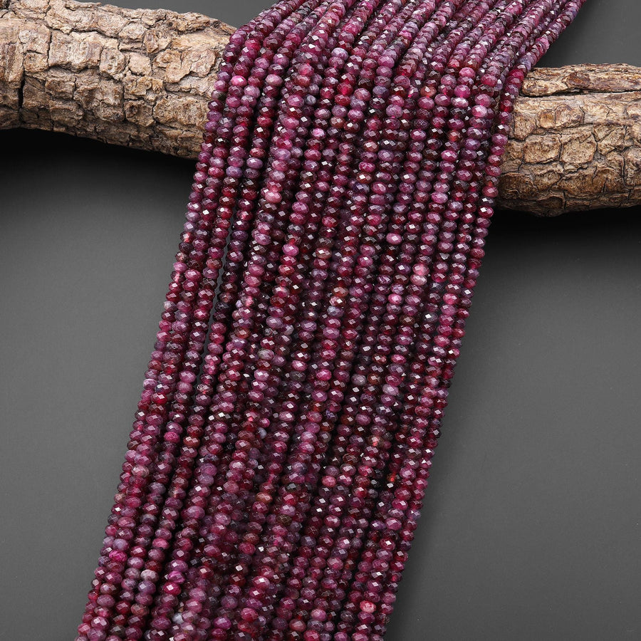 Natural Faceted Red Pink Rubellite Tourmaline 4mm Thin Rondelle Beads Gemstone 15.5" Strand