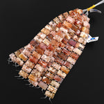 AAA Double Drilled Natural Translucent Peach Pink Cherry Blossom Agate Aka Flower Agate 20x10mm Rectangle Title Bracelet Beads 8" Strand