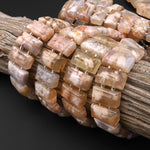 AAA Double Drilled Natural Translucent Pink Peach Cherry Blossom Agate Aka Flower Agate 20x10mm Rectangle Title Bracelet Beads 8" Strand