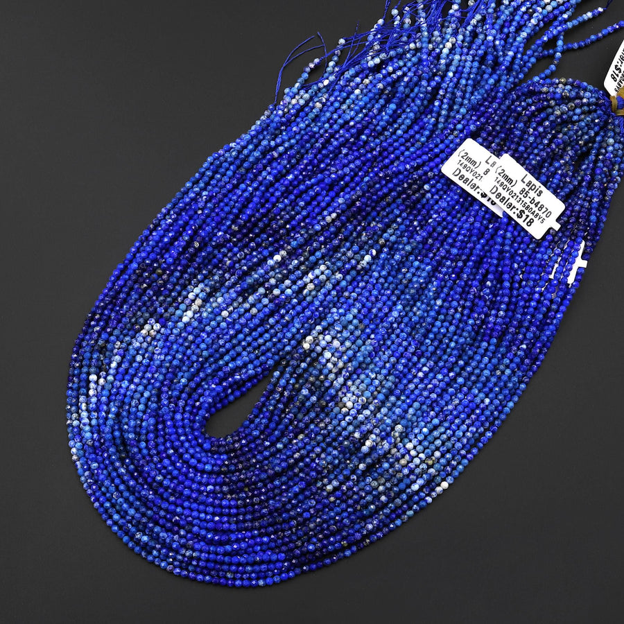 Faceted Natural Blue Lapis Round Beads 2mm Ombre Gemstone 15.5" Strand