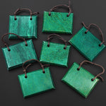 2 Two Hole Pendant Natural African Green Jade Faceted Rectangle Tile Gemstone