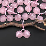 Natural Natural Pink Rose Quartz Faceted Geometric Round Octagon Coin Disc 12mm Earring Pair Matched Gemstones