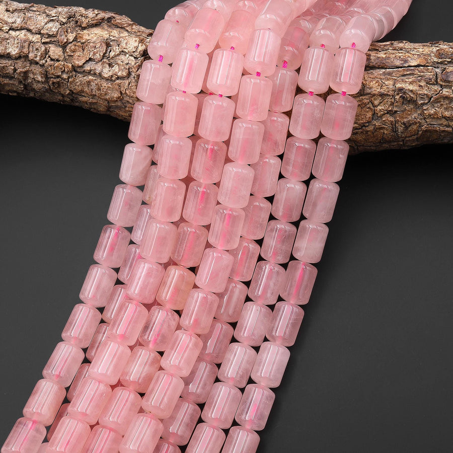 AAA Natural Pink Rose Quartz Barrel Cylinder Tube Beads 15.5" Strand