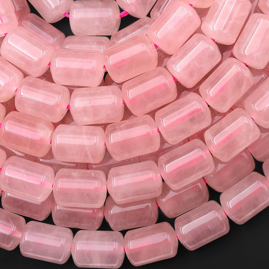 AAA Natural Pink Rose Quartz Barrel Cylinder Tube Beads 15.5" Strand