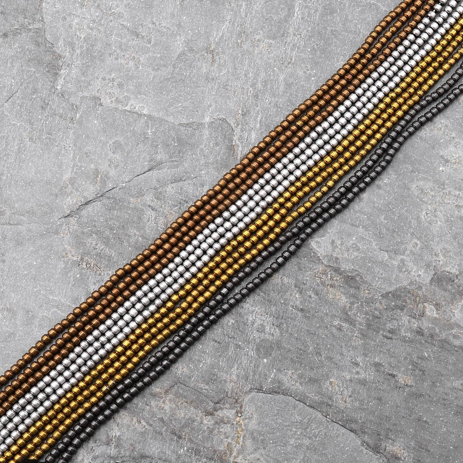 Hematite Small 2x2mm Bullet Tube Beads Spacer Bronze Silver Gold Black 15.5" Strand