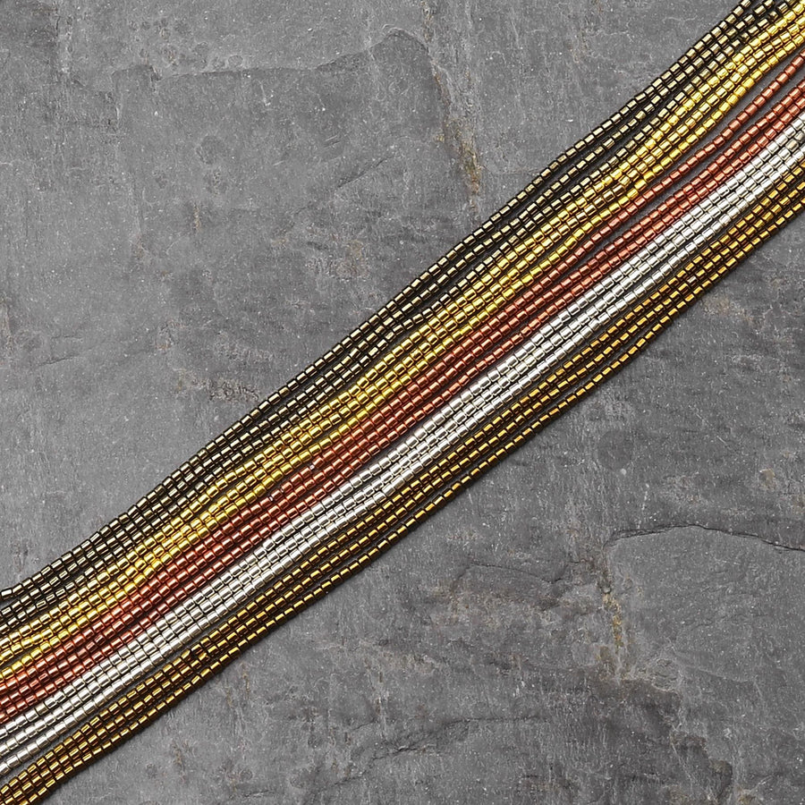 Hematite Small 1.5mm Tube Beads Spacer Champagne Rose Gold Silver 15.5" Strand