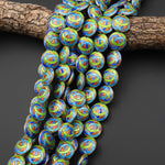 Infinity Knot Hand Made Cloisonné Coin Disc Beads 20mm Decorative Enamel Peach Blue Green 15.5" Strand