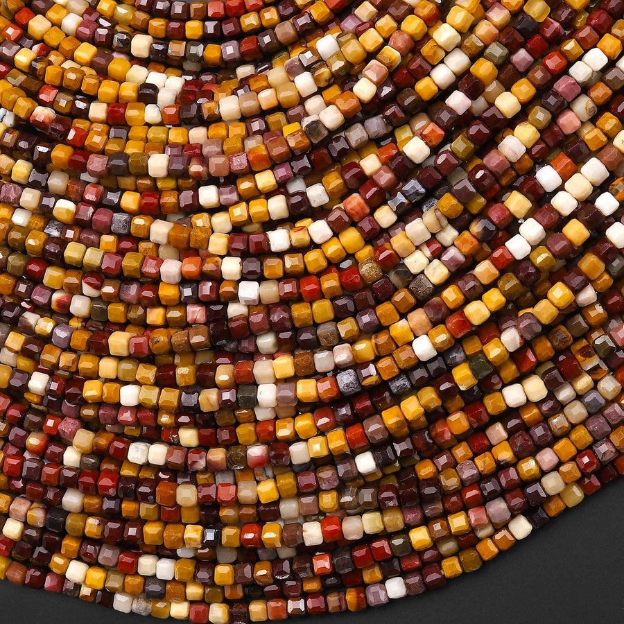 Faceted Natural Australian Mookaite Jasper Beads 2mm Round Sunset Colors Red Yellow Maroon 15.5" Strand