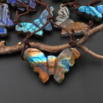 AAA Hand Carved Natural Labradorite Butterfly Pendant 2 Two Hole Gemstone Focal Bead