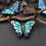 AAA Hand Carved Natural Labradorite Butterfly Pendant 2 Two Hole Gemstone Focal Bead