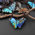 AAA Hand Carved Natural Labradorite Butterfly Pendant 2 Two Hole Gemstone Focal Bead