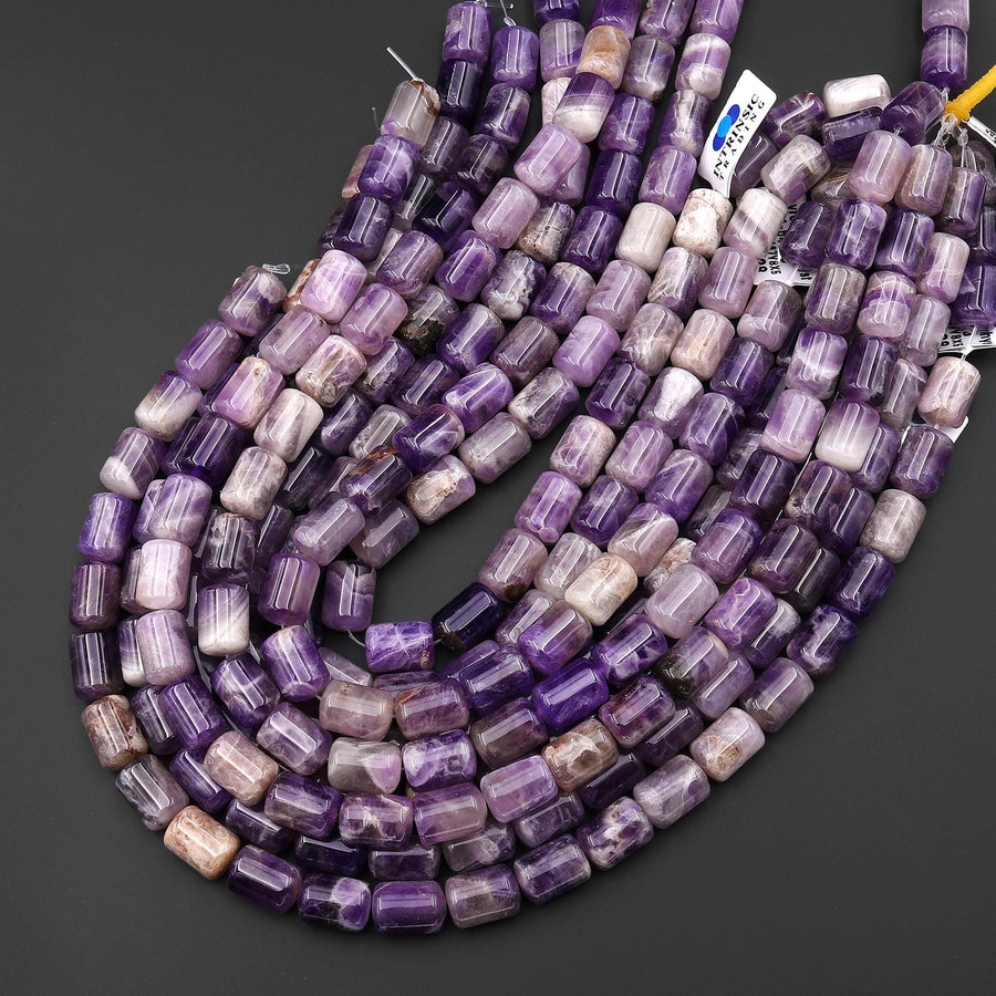 Natural Chevron Amethyst Barrel Tube Beads 10x14mm 15.5" Strand