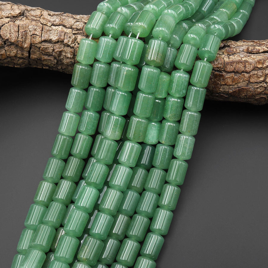 Natural Green Aventurine Barrel Tube 10x14mm Beads 15.5" Strand
