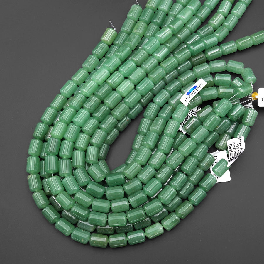Natural Green Aventurine Barrel Tube 10x14mm Beads 15.5" Strand