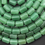 Natural Green Aventurine Barrel Tube 10x14mm Beads 15.5" Strand