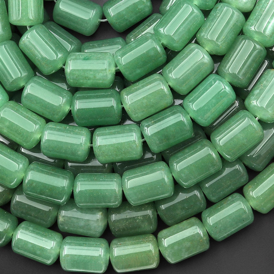 Natural Green Aventurine Barrel Tube 10x14mm Beads 15.5" Strand