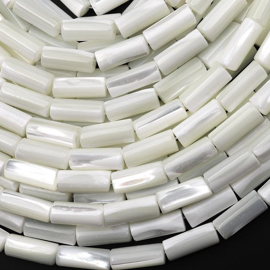 AAA Natural White Mother of Pearl 6x14mm Tube Cylinder Beads 15.5" Strand