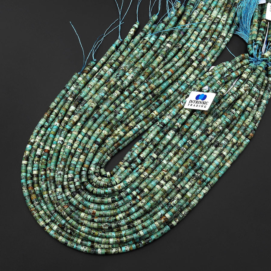 AAA Natural Blue Green African Turquoise Heishi Beads 4mm Gemstone 15.5" Strand