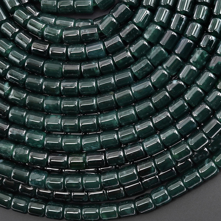AAA Natural Guatemalan Dark Blue Green Jade Smooth Tube Cylinder Beads 6mm 15.5" Strand