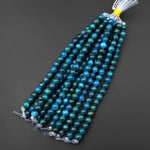 Large Hole Beads 3mm Drill Natural Blue Apatite 10mm Round Beads 8" Strand